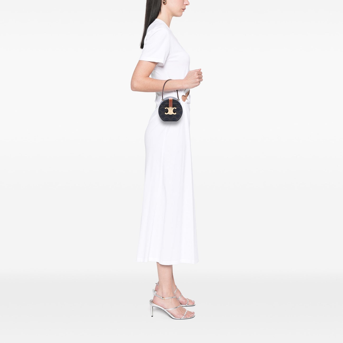 Celine Triomphe Coated Canvas Round Box Handbag