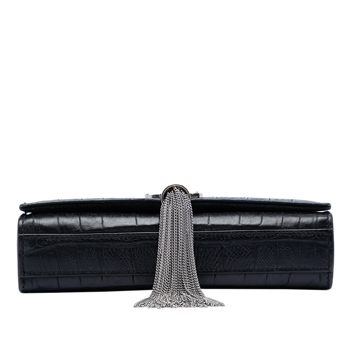 Saint Laurent Small Croc Embossed Leather Monogram Kate Tassel Crossbody