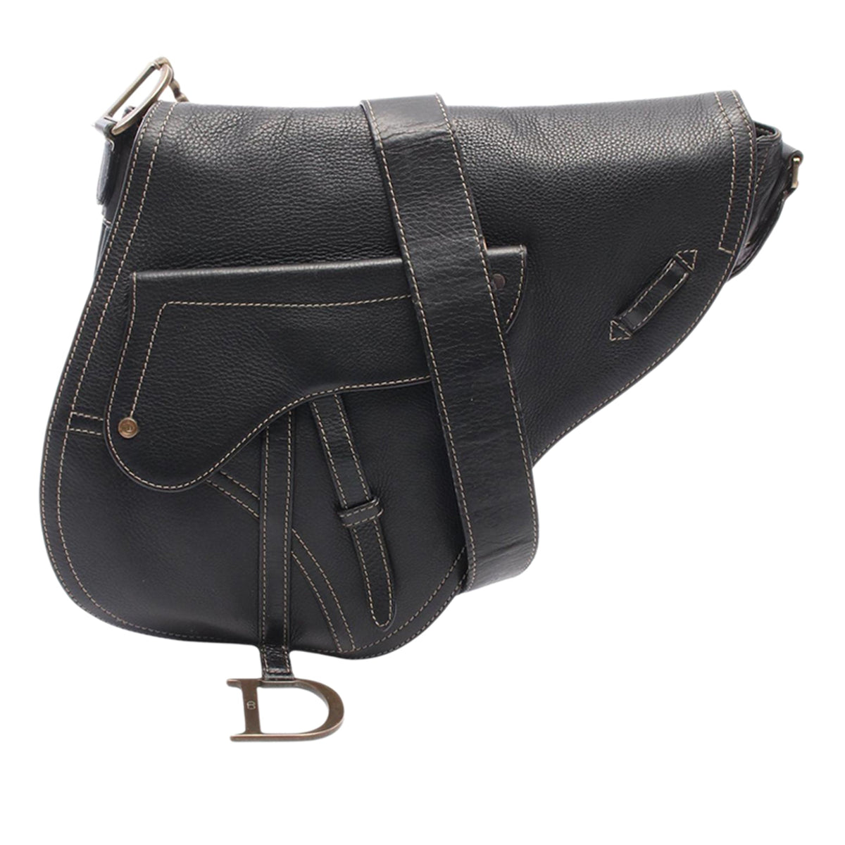 Dior Leather Baudrier Saddle Bag — Black