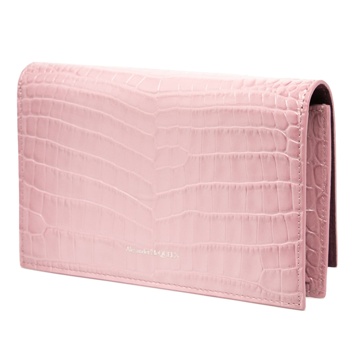 Alexander McQueen Small Crocodile Embossed Calfskin Skull Crossbody — Pink