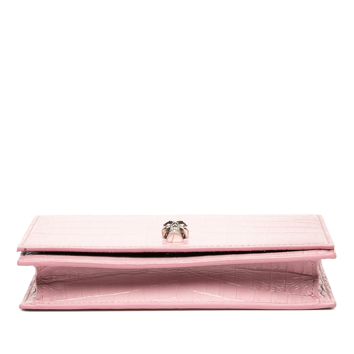 Alexander McQueen Small Crocodile Embossed Calfskin Skull Crossbody — Pink