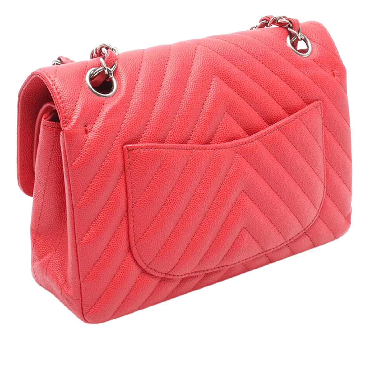Chanel Medium Classic Chevron Caviar Double Flap — Red