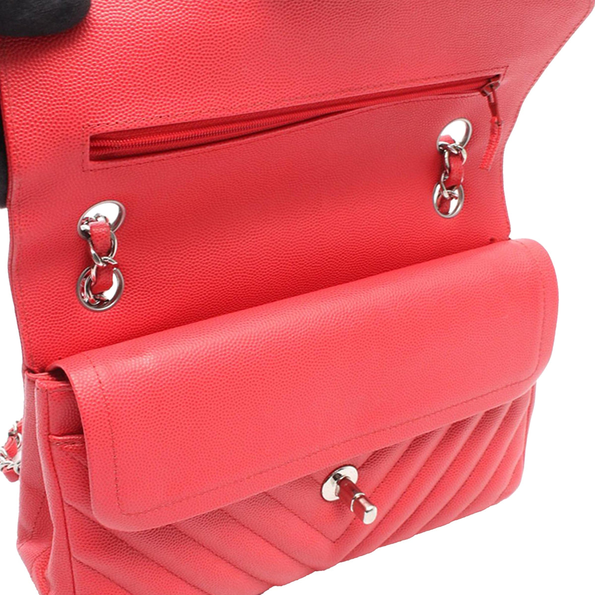 Chanel Medium Classic Chevron Caviar Double Flap — Red