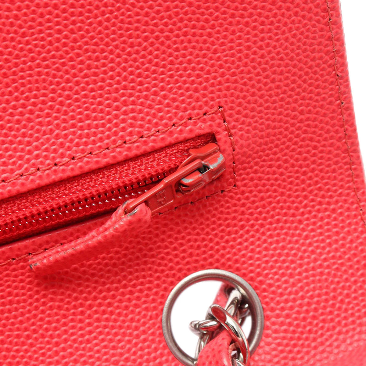 Chanel Medium Classic Chevron Caviar Double Flap — Red
