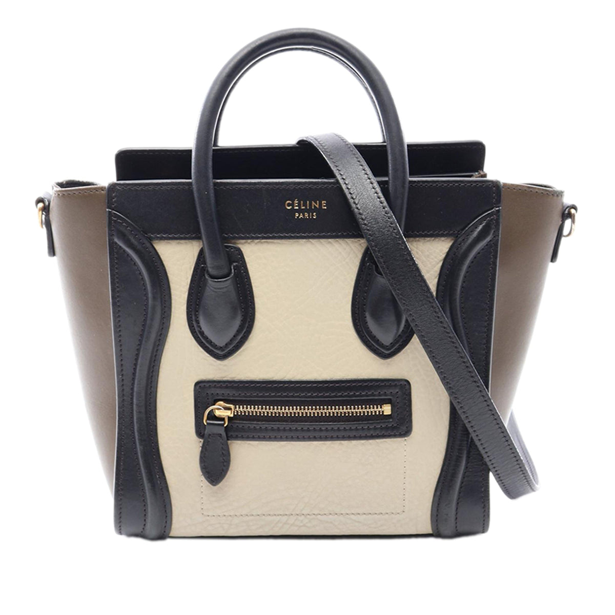 Celine Nano Tricolor Leather Luggage Tote — Brown