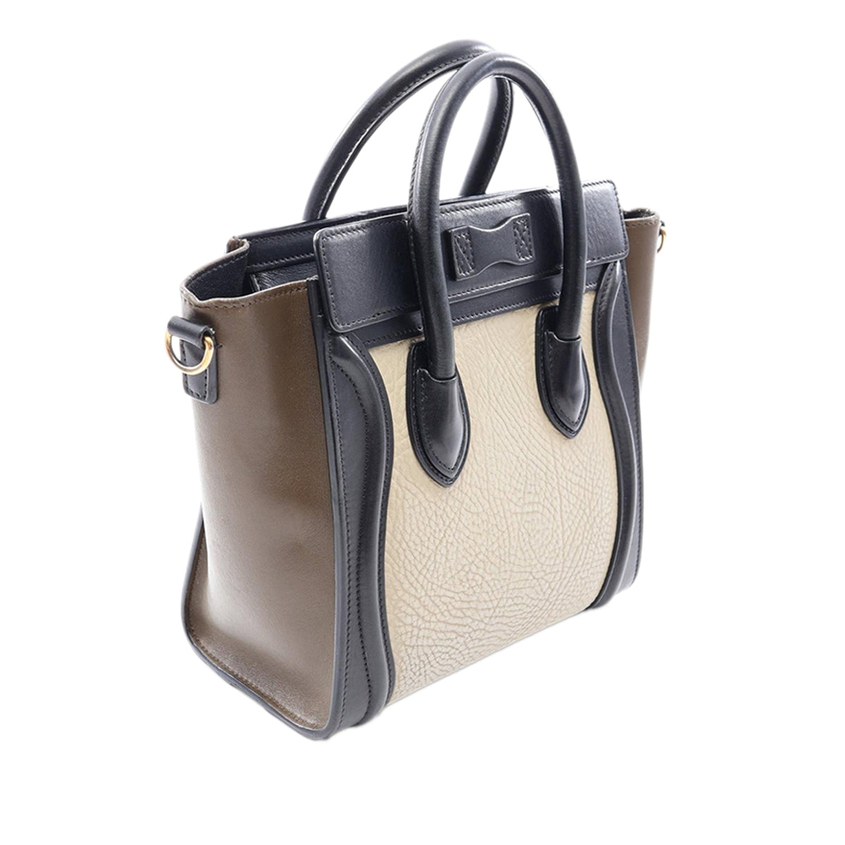 Celine Nano Tricolor Leather Luggage Tote — Brown