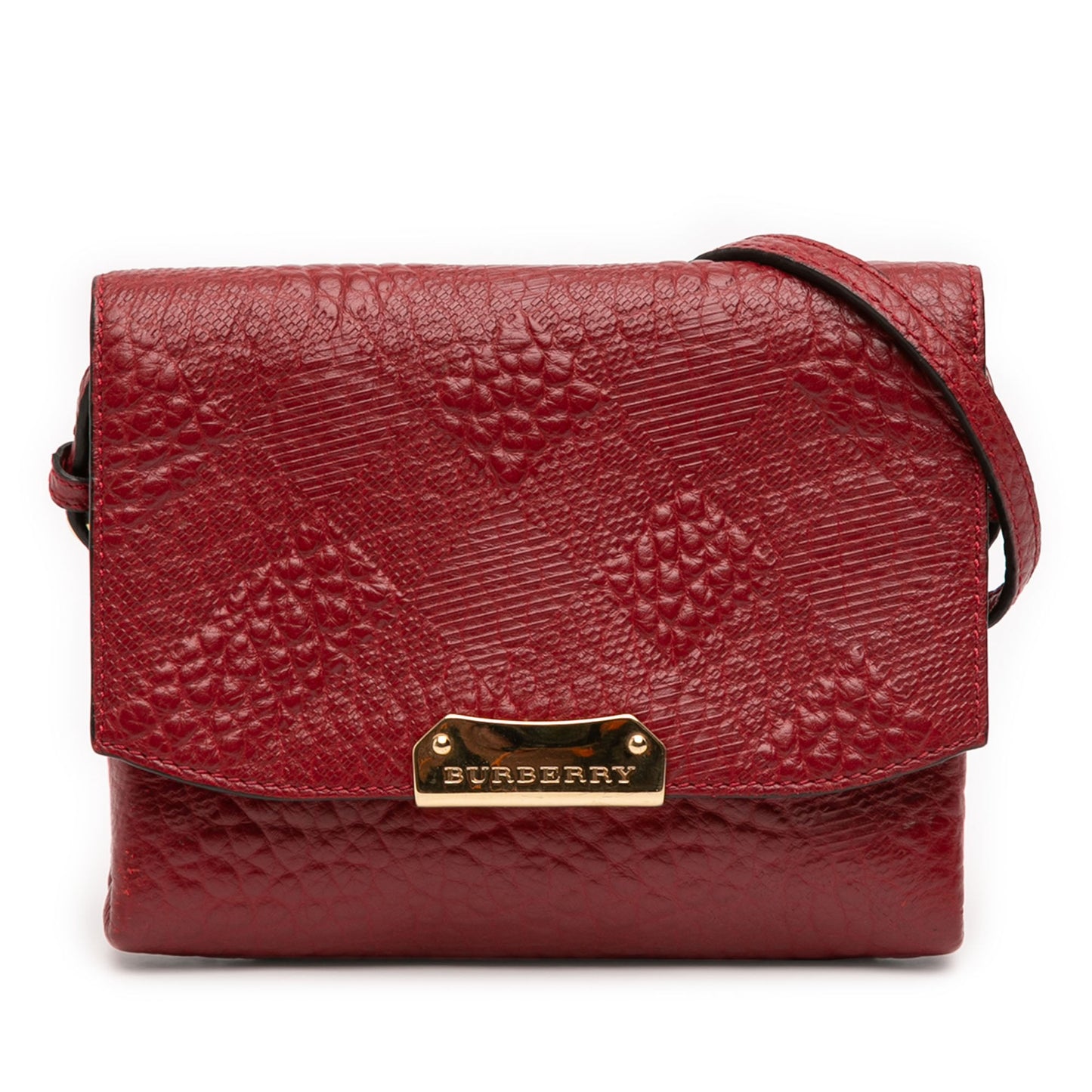 Burberry Embossed Grain Check Leather Langley Crossbody