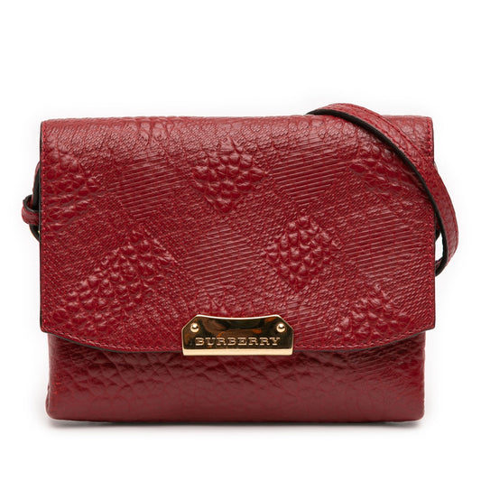 Burberry Embossed Grain Check Leather Langley Crossbody