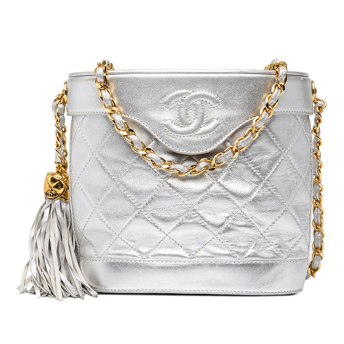 Chanel CC Quilted Metallic Lambskin Tassel Binocular Bag — Silver