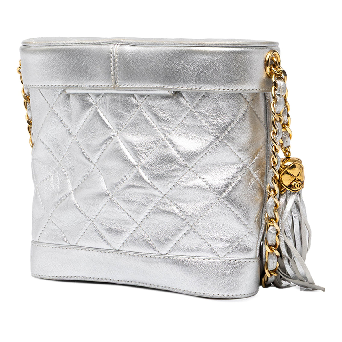 Chanel CC Quilted Metallic Lambskin Tassel Binocular Bag — Silver