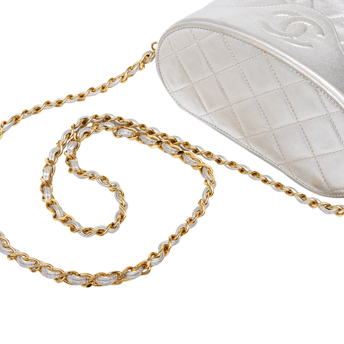 Chanel CC Quilted Metallic Lambskin Tassel Binocular Bag — Silver