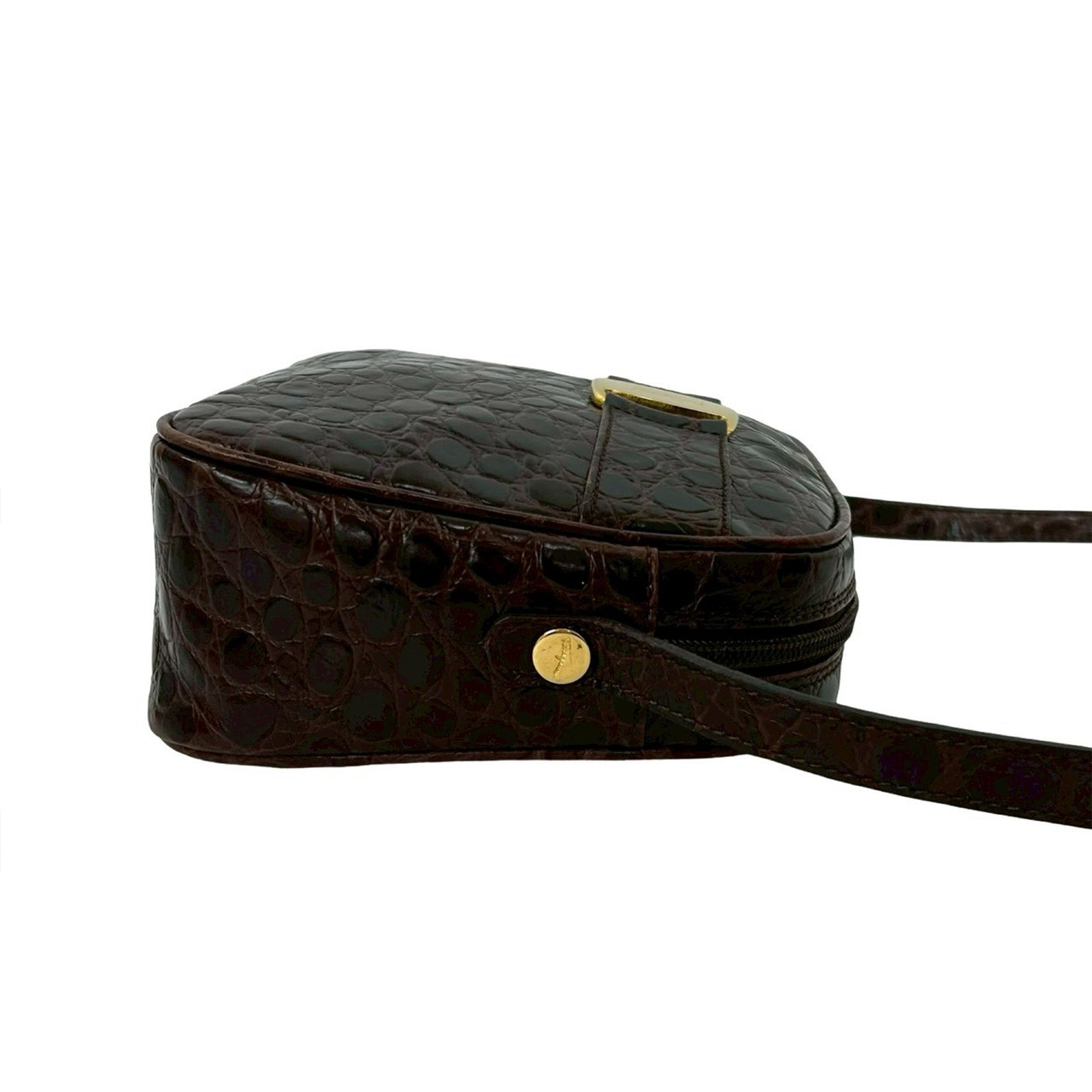 Ferragamo Croc Embossed Leather Vara Crossbody