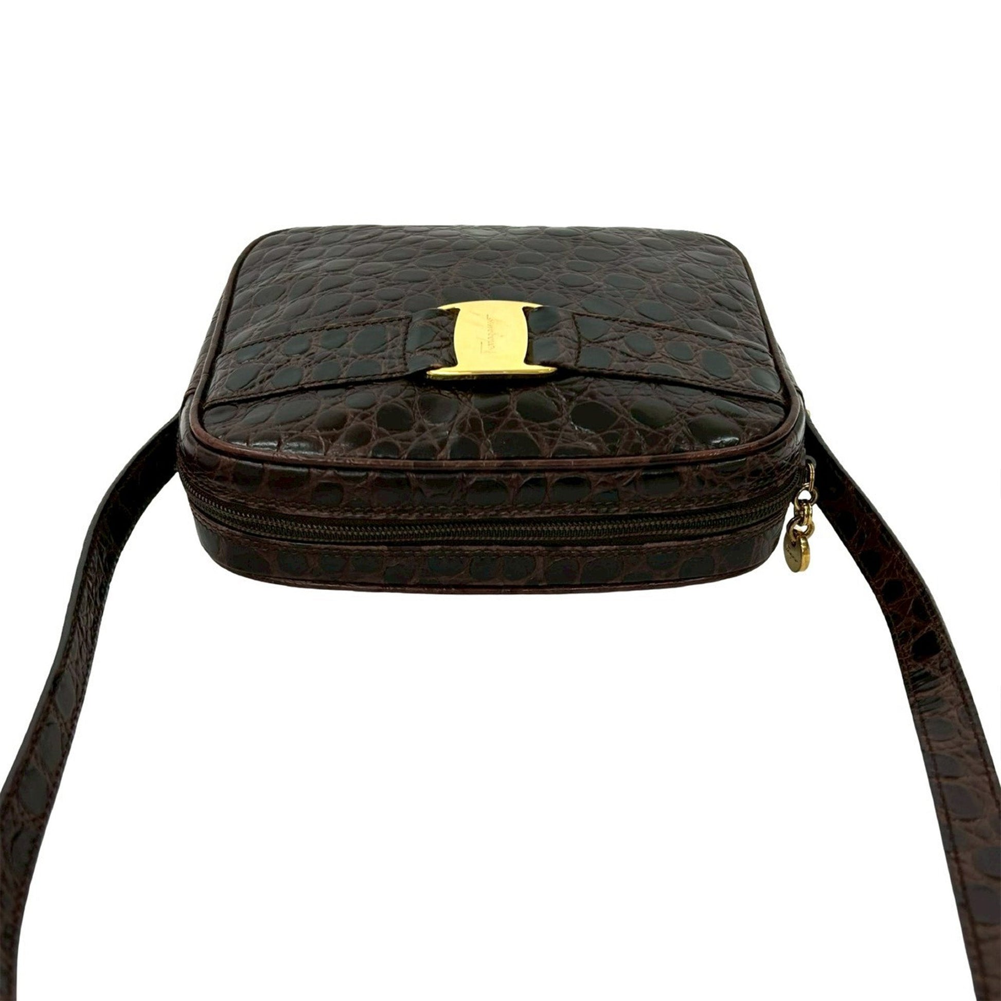 Ferragamo Croc Embossed Leather Vara Crossbody