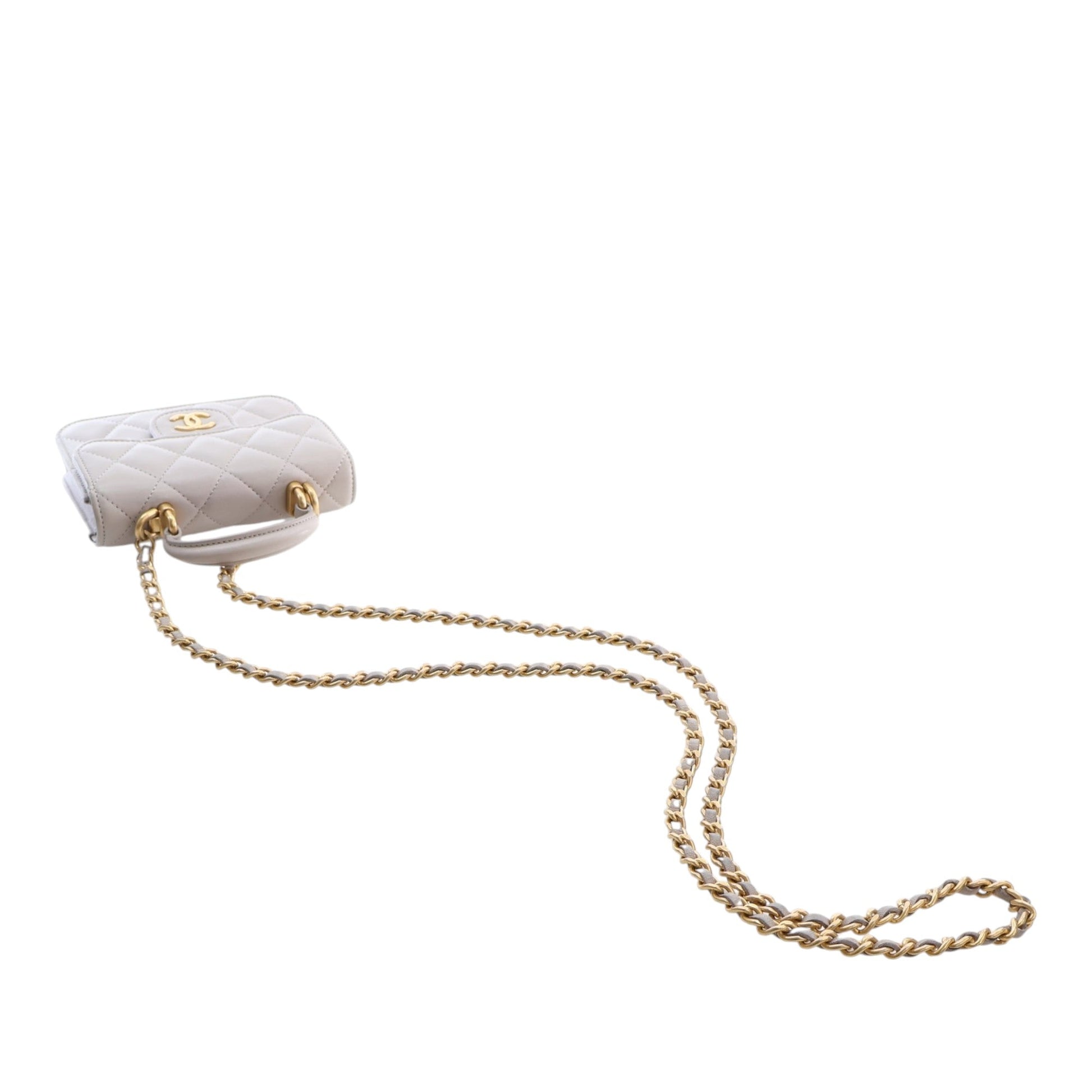 Chanel Mini Quilted Lambskin Top Handle Card Holder with Chain
