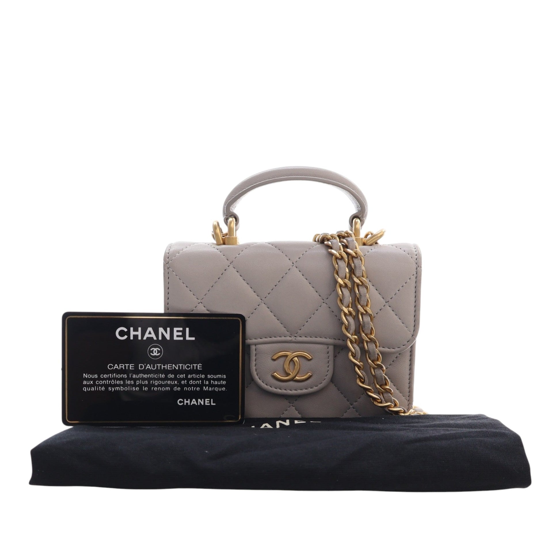 Chanel Mini Quilted Lambskin Top Handle Card Holder with Chain