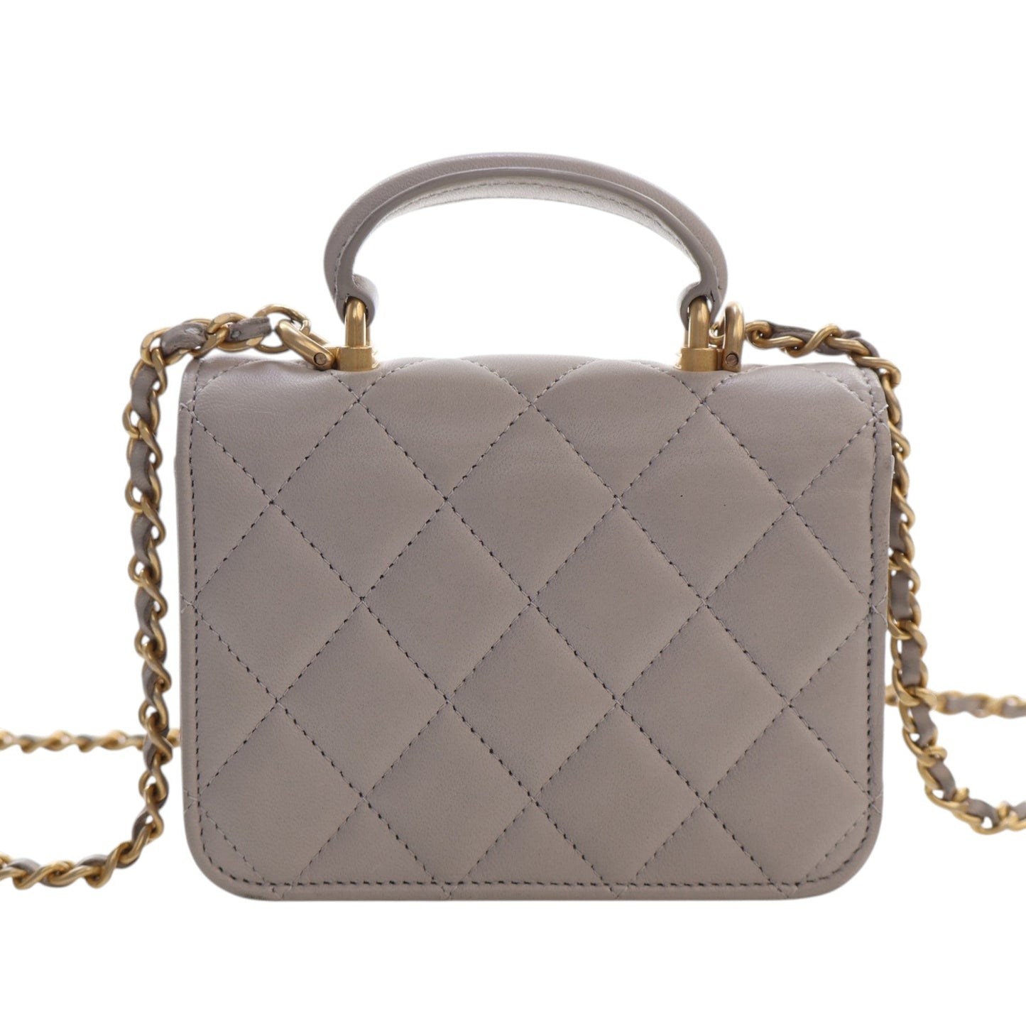 Chanel Mini Quilted Lambskin Top Handle Card Holder with Chain