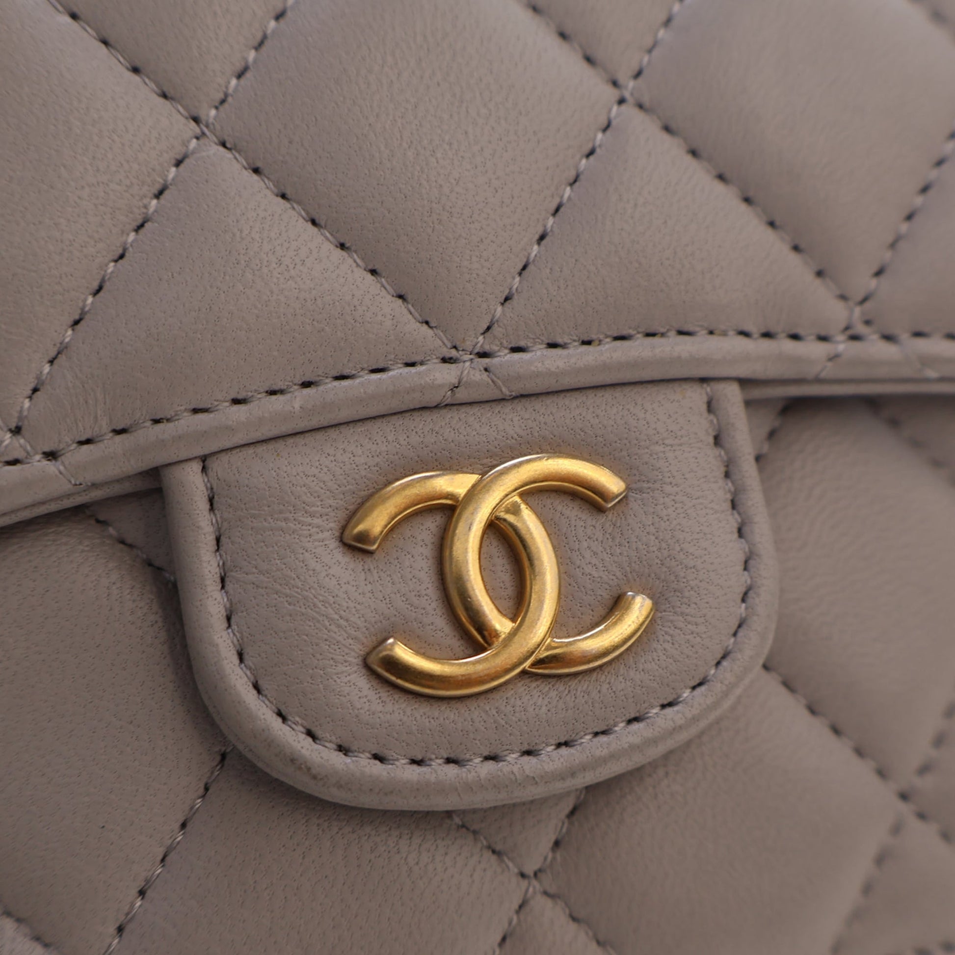 Chanel Mini Quilted Lambskin Top Handle Card Holder with Chain