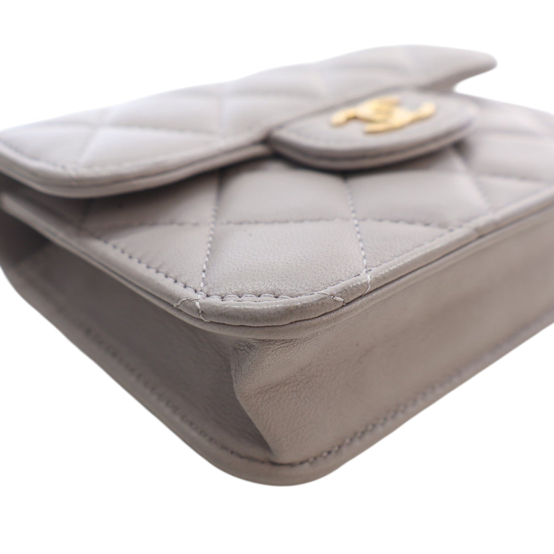 Chanel Mini Quilted Lambskin Top Handle Card Holder with Chain