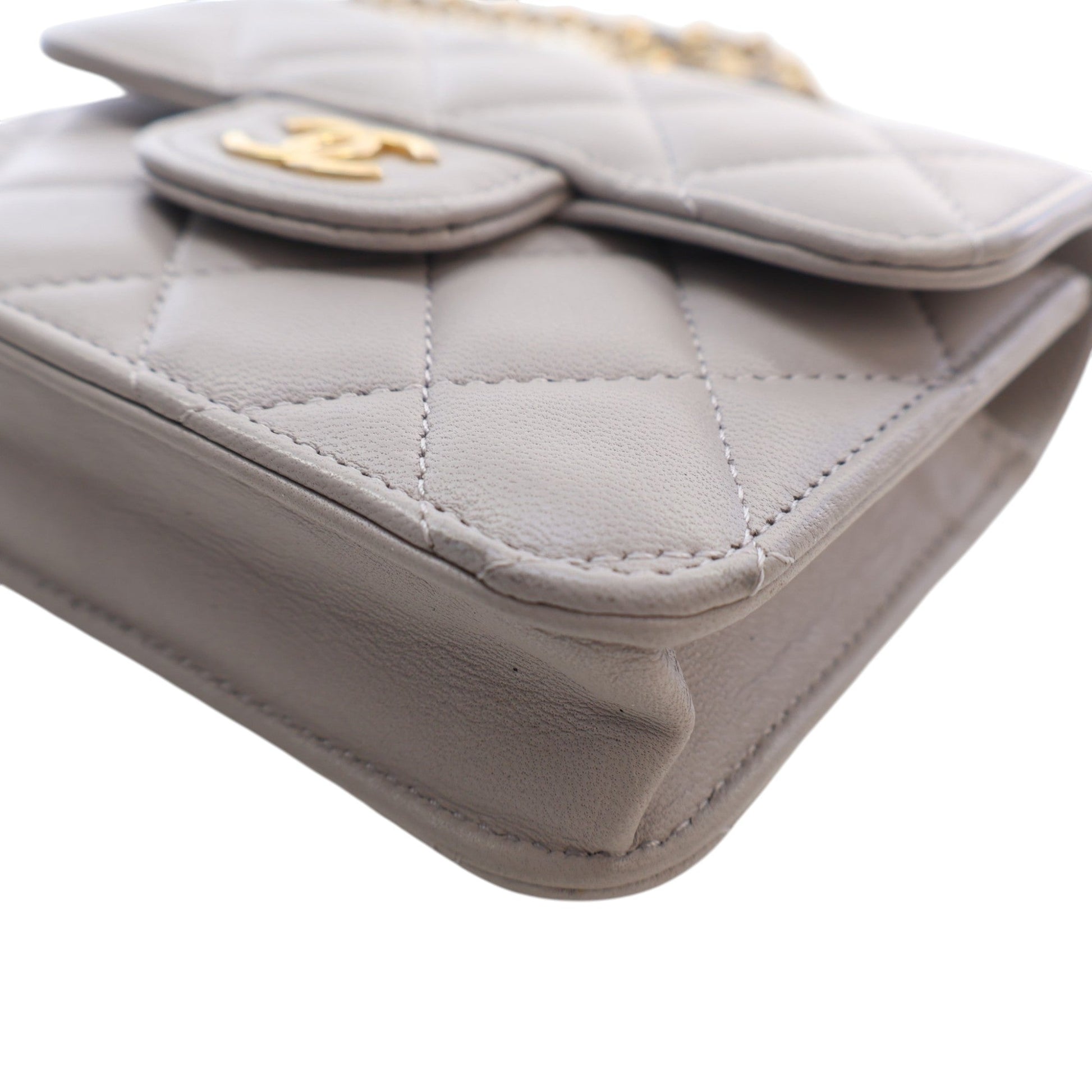 Chanel Mini Quilted Lambskin Top Handle Card Holder with Chain