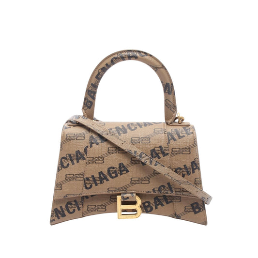 Balenciaga Small BB Monogram Coated Canvas Hourglass Top Handle Bag — Brown