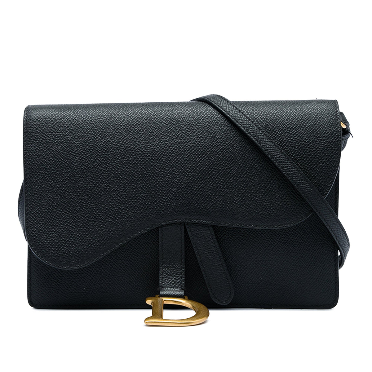 Dior Grained Calfskin Saddle Pouch — Black