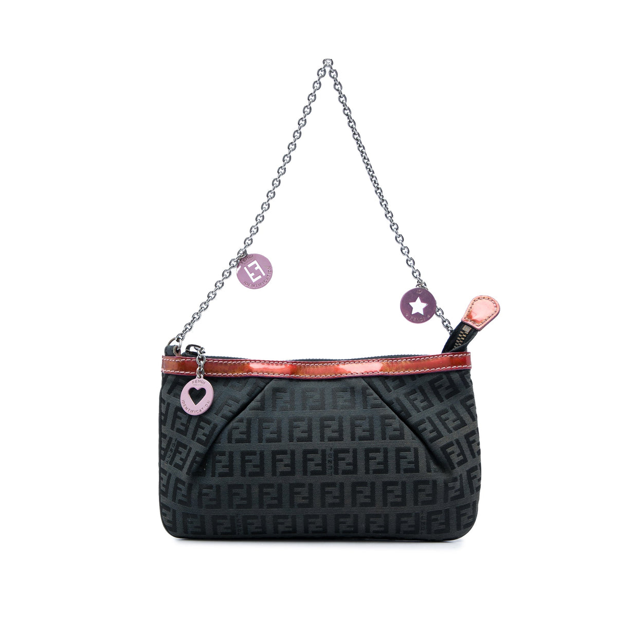 Fendi Zucchino Canvas Chain Pochette — Black