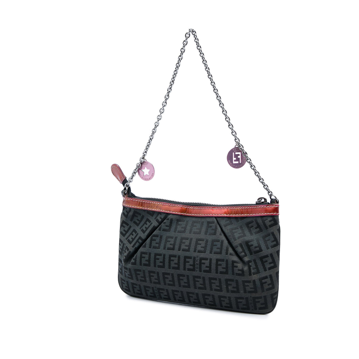 Fendi Zucchino Canvas Chain Pochette — Black