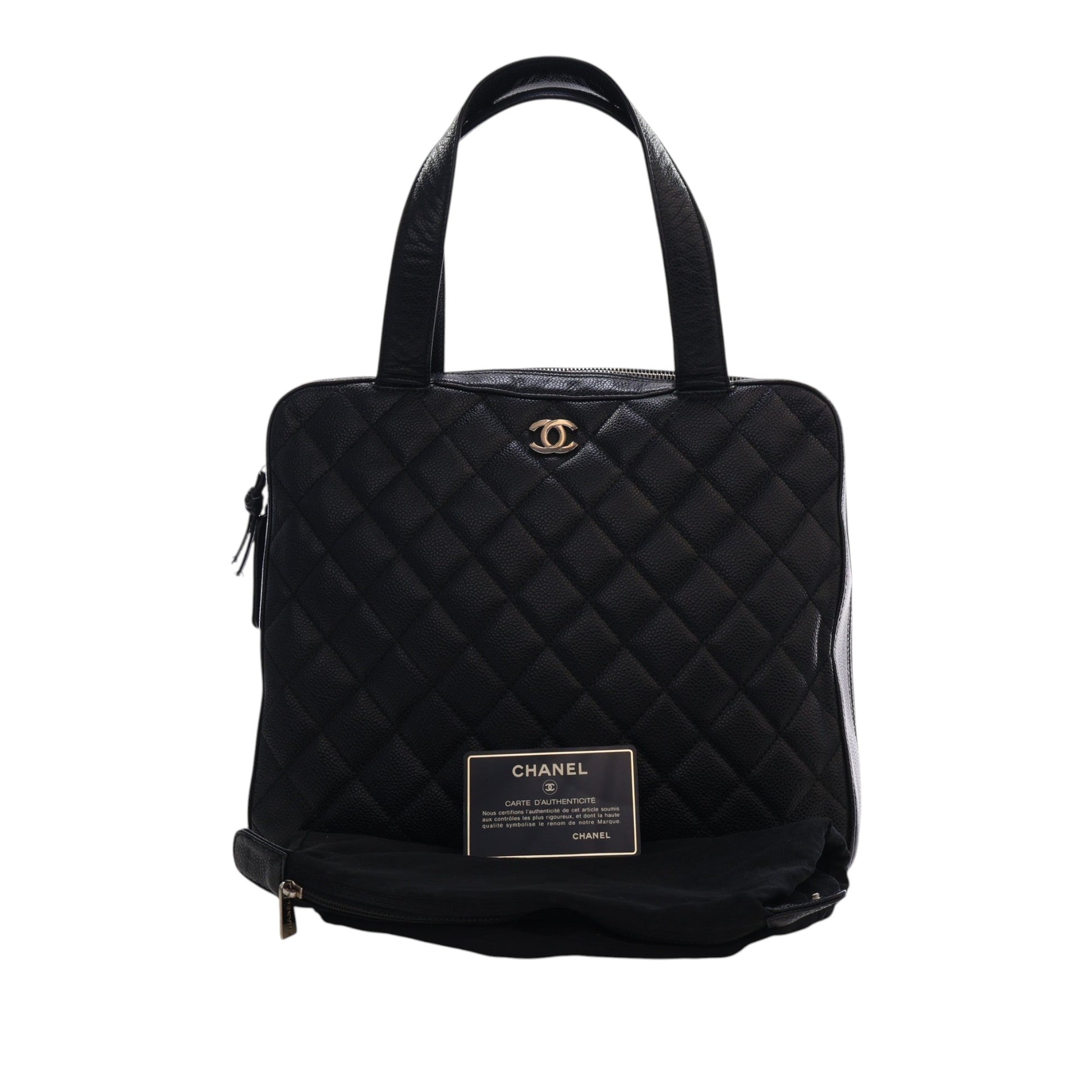 Chanel CC Quilted Caviar Bowler Bag