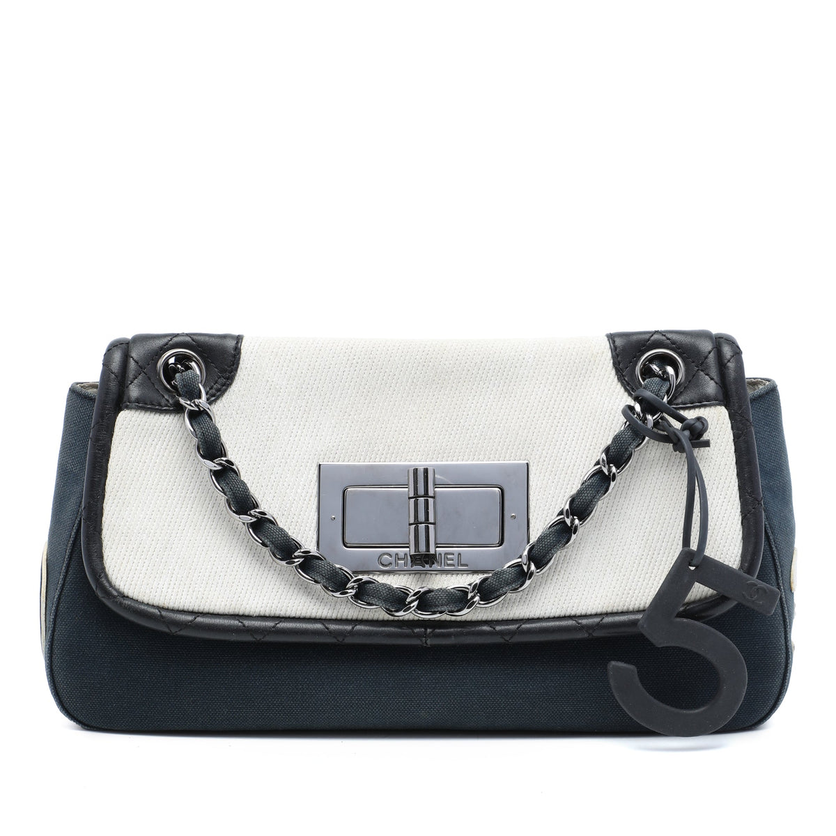 Chanel Tricolor Canvas and Leather No 5 Giant Mademoiselle Lock Flap Bag