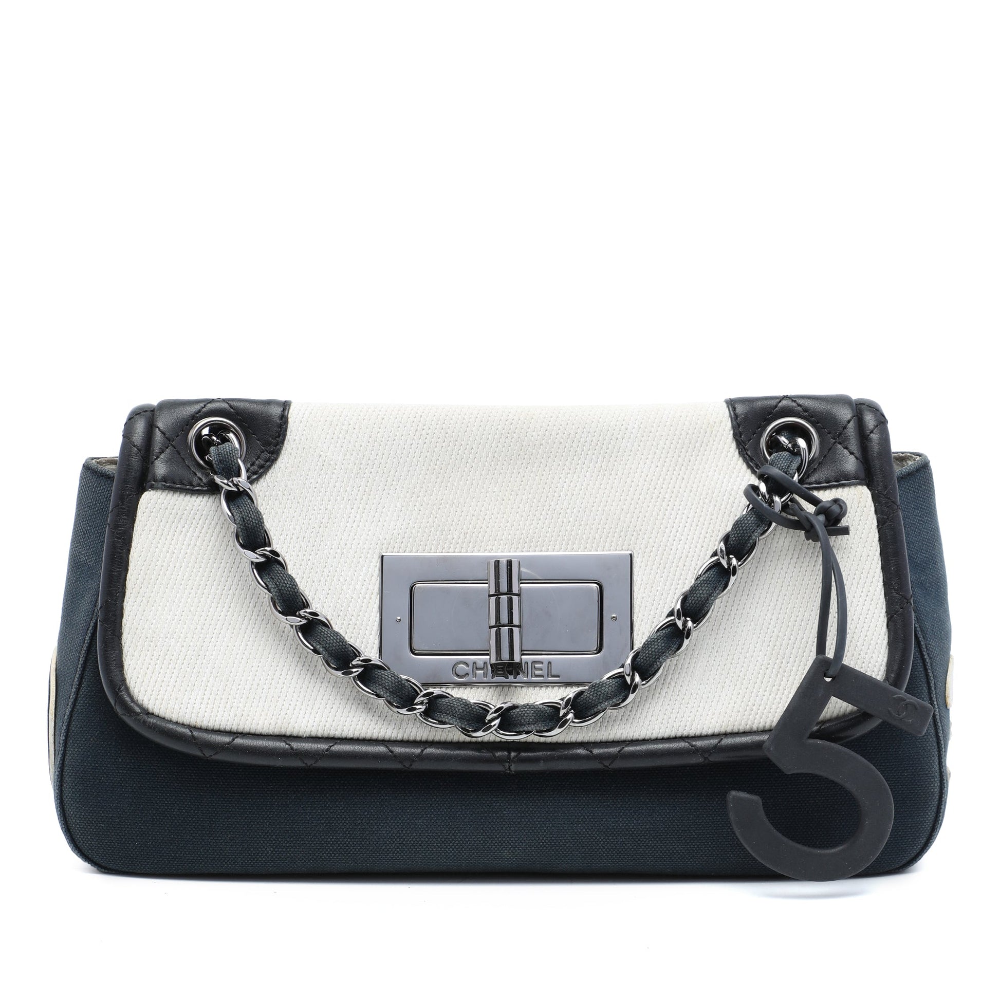 Chanel Tricolor Canvas and Leather No 5 Giant Mademoiselle Lock Flap Bag