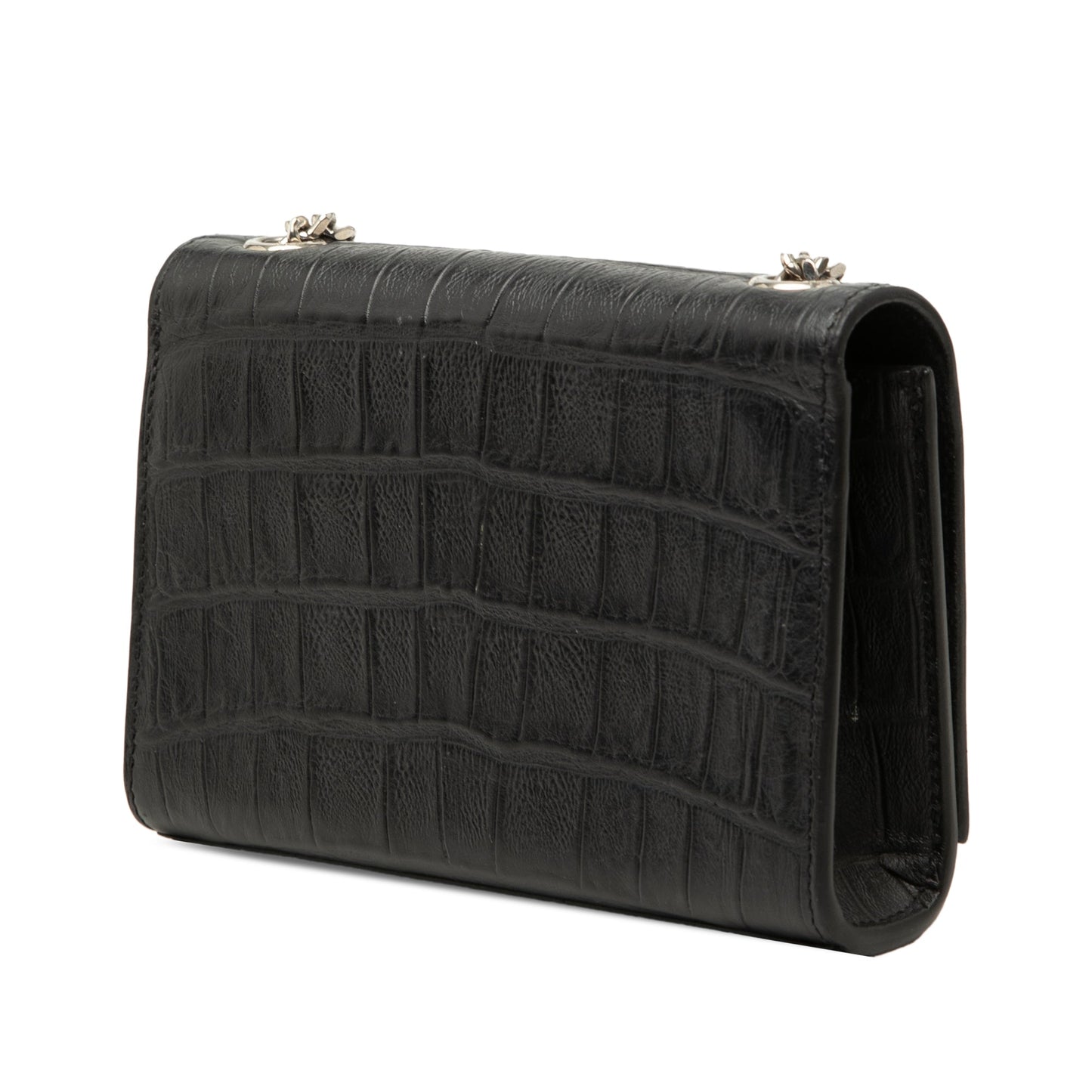 Saint Laurent Small Croc Embossed Leather Monogram Kate Tassel Crossbody