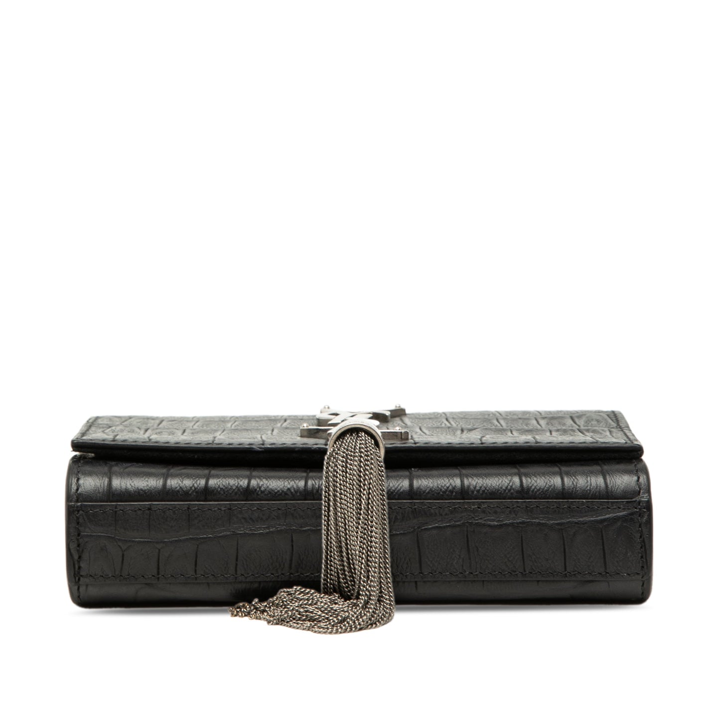 Saint Laurent Small Croc Embossed Leather Monogram Kate Tassel Crossbody