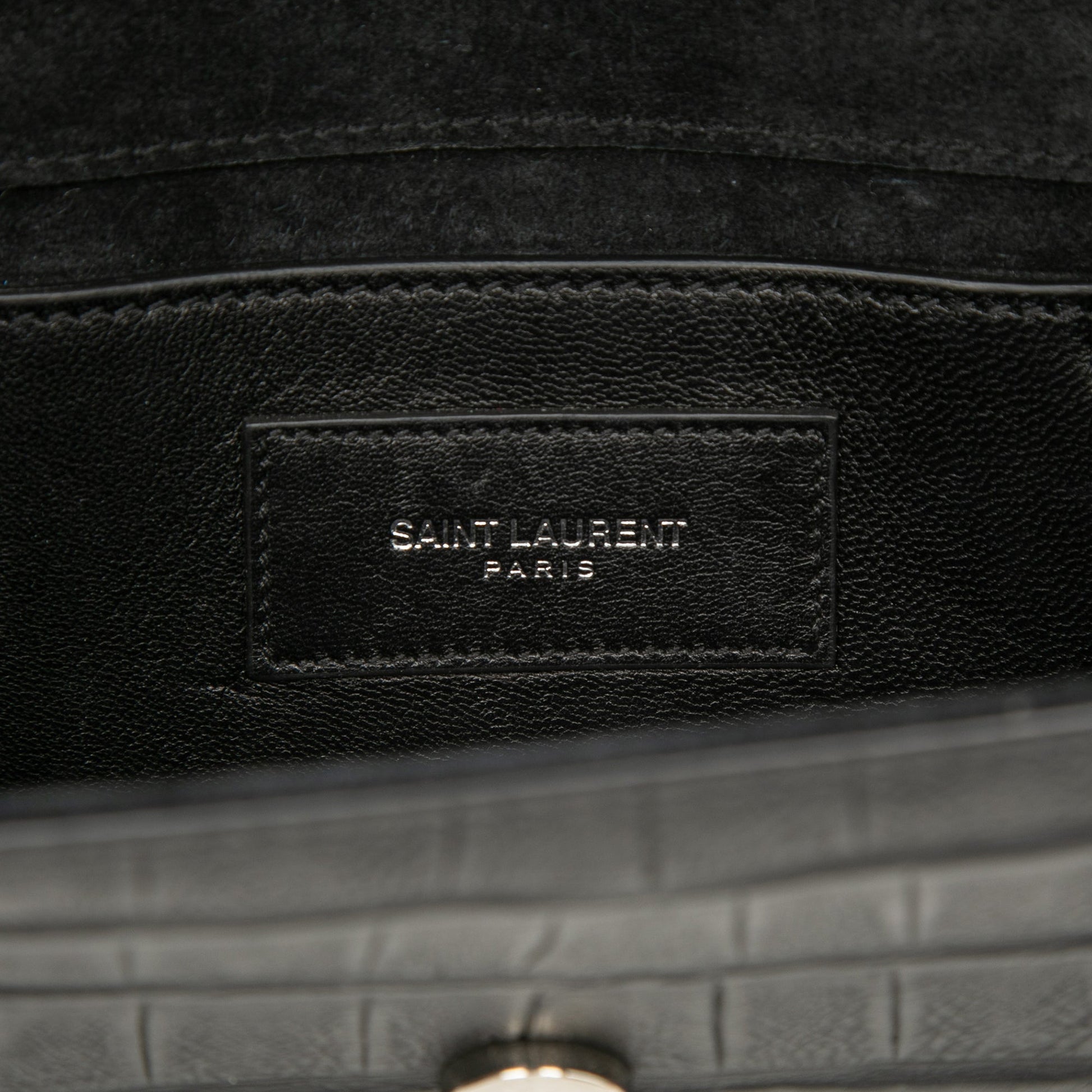 Saint Laurent Small Croc Embossed Leather Monogram Kate Tassel Crossbody