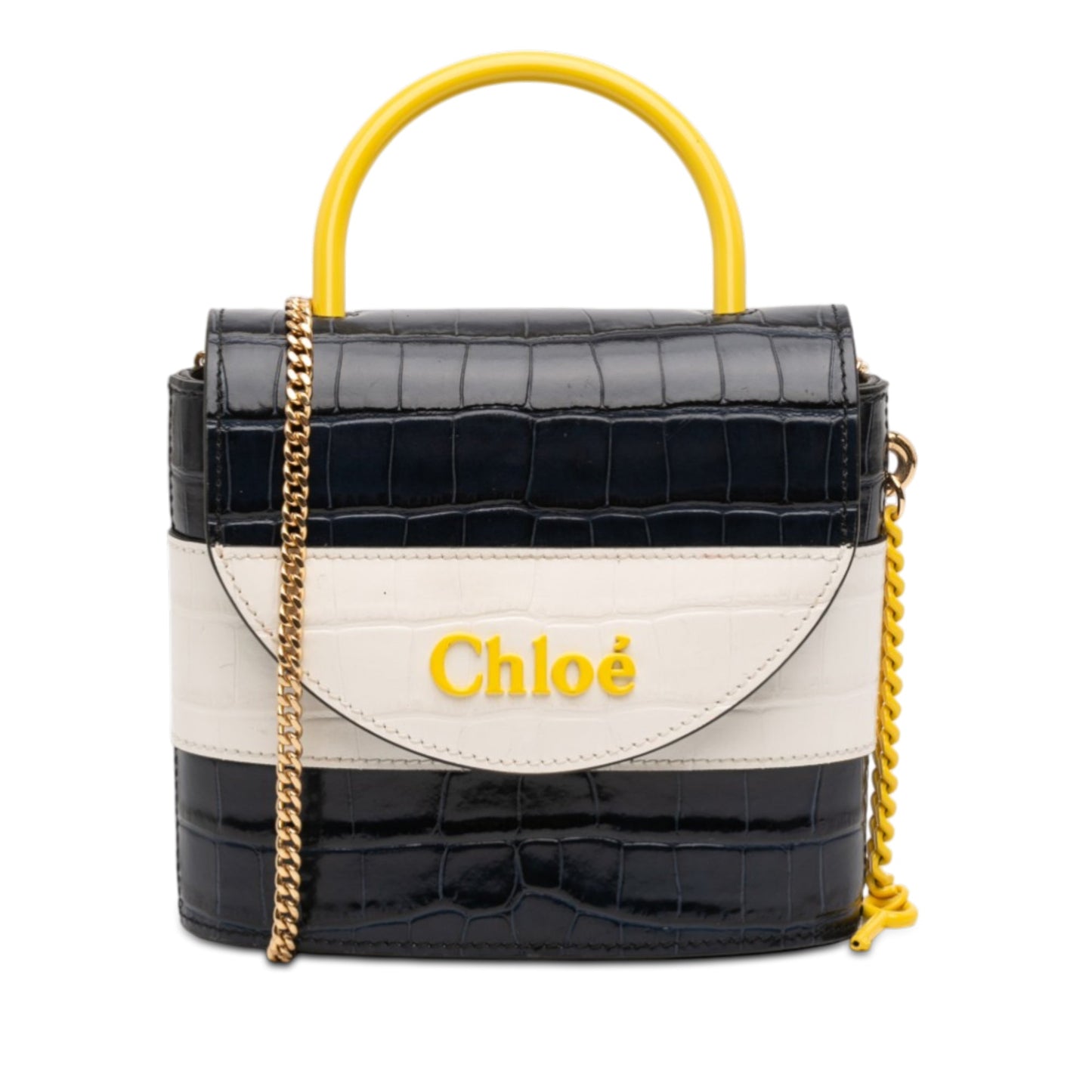 Tricolor Croc Embossed Leather Aby Lock Satchel