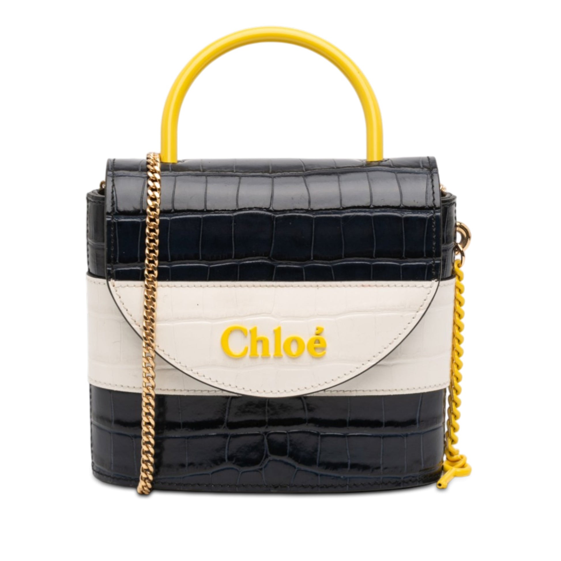 Tricolor Croc Embossed Leather Aby Lock Satchel