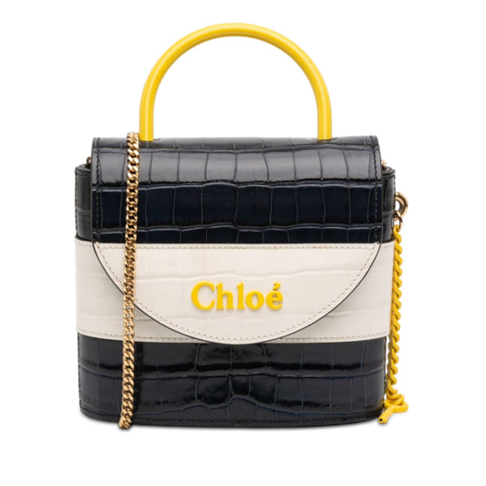 Tricolor Croc Embossed Leather Aby Lock Satchel