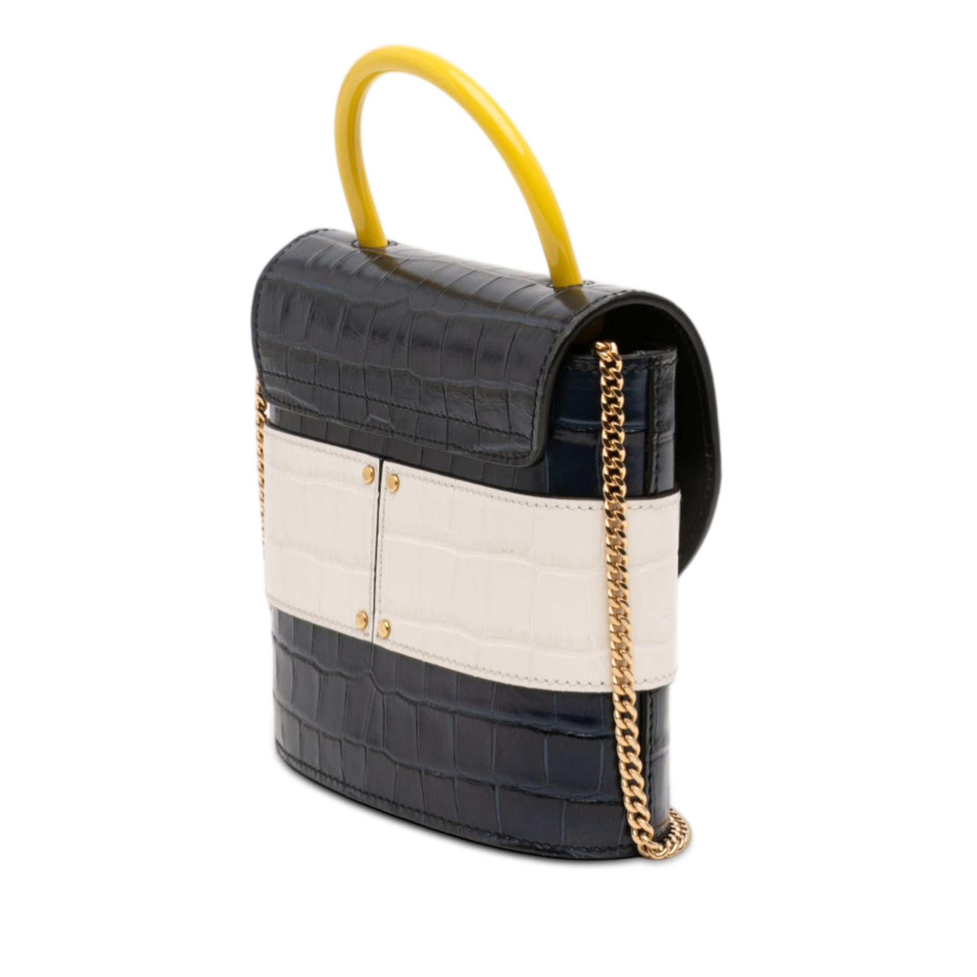 Tricolor Croc Embossed Leather Aby Lock Satchel