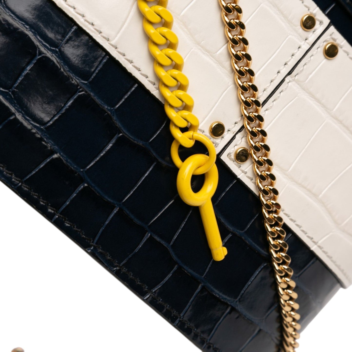 Tricolor Croc Embossed Leather Aby Lock Satchel