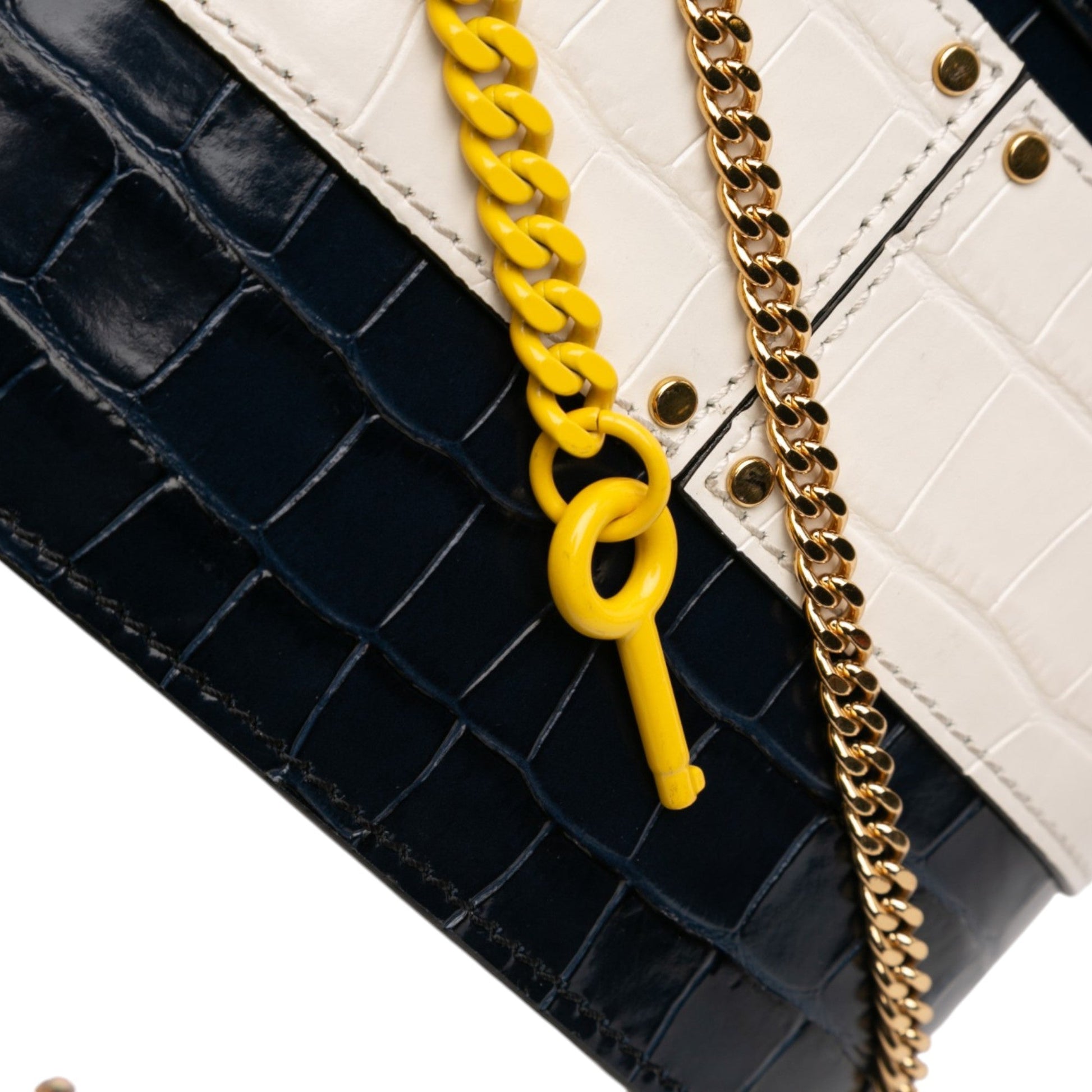 Tricolor Croc Embossed Leather Aby Lock Satchel