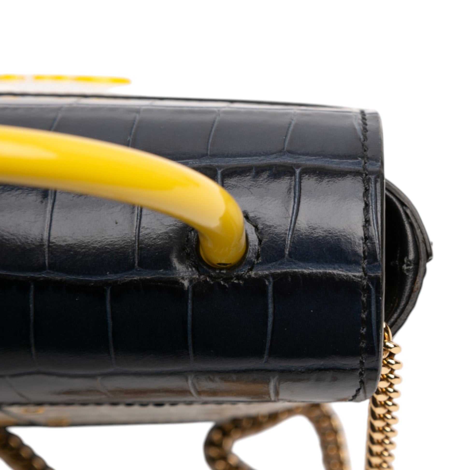 Tricolor Croc Embossed Leather Aby Lock Satchel