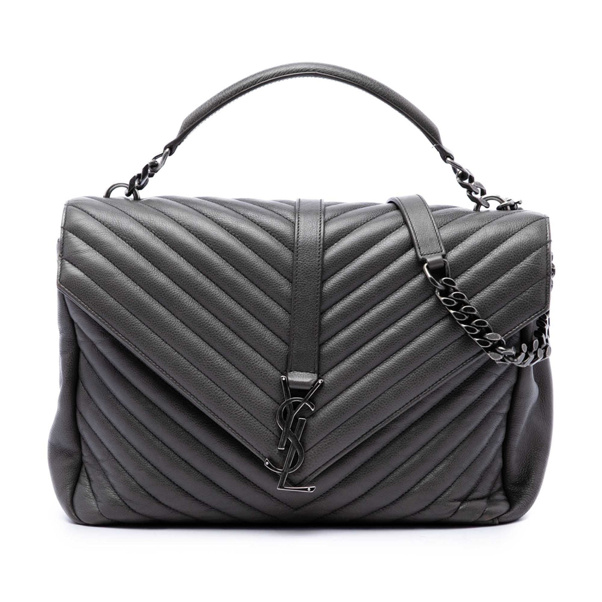Saint Laurent Large Chevron Sheepskin Monogram College Satchel
