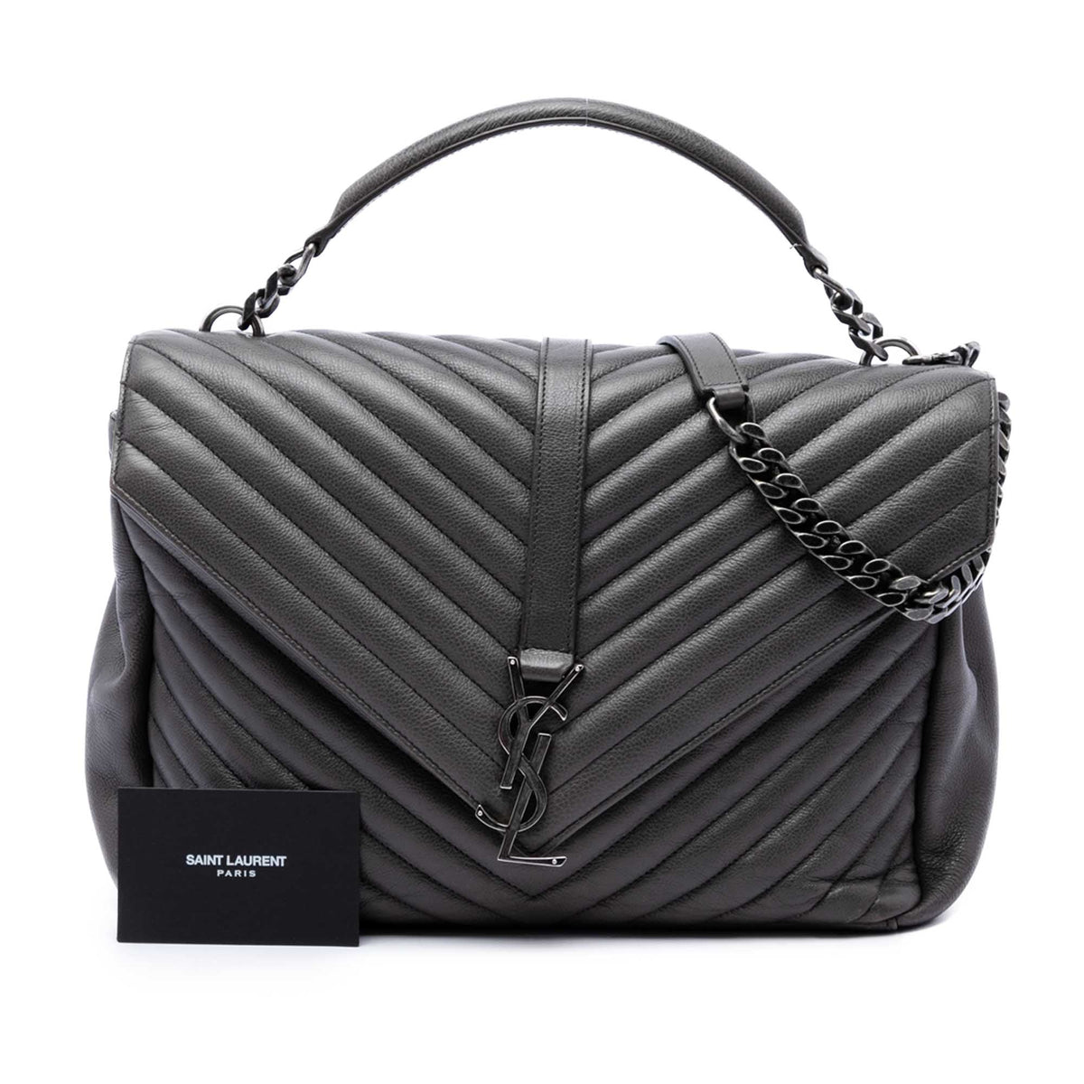 Saint Laurent Large Chevron Sheepskin Monogram College Satchel