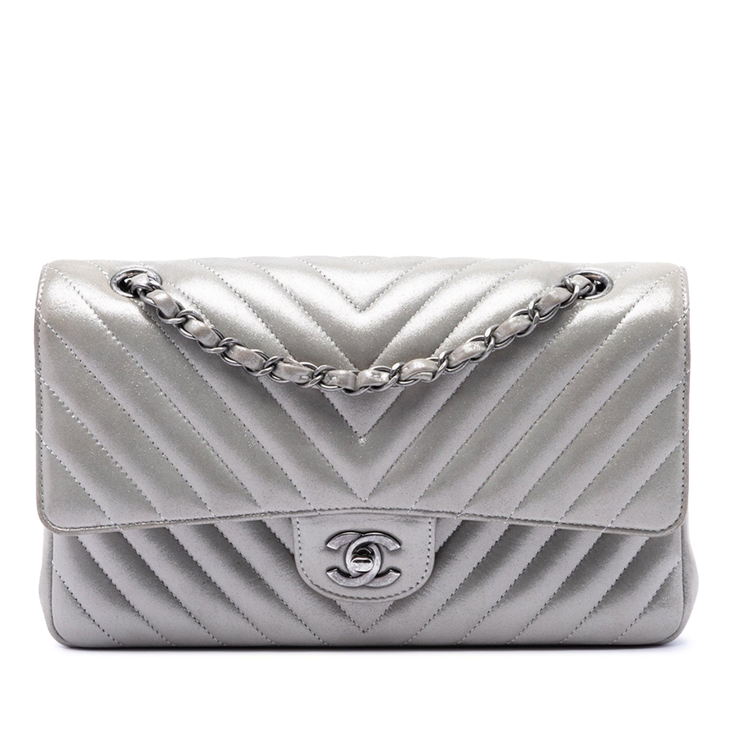 Chanel Medium Classic Chevron Iridescent Lambskin Double Flap