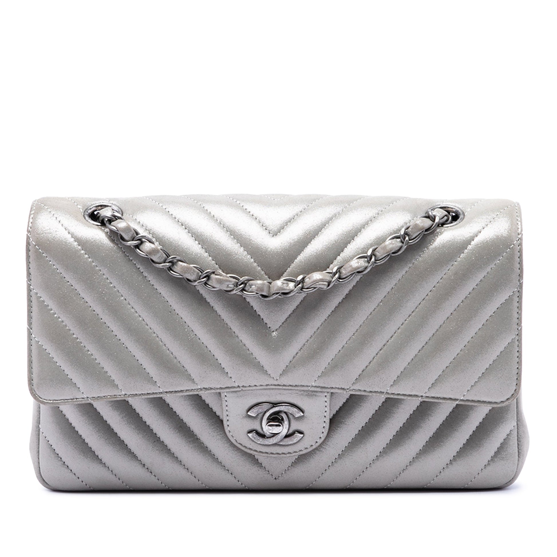 Chanel Medium Classic Chevron Iridescent Lambskin Double Flap