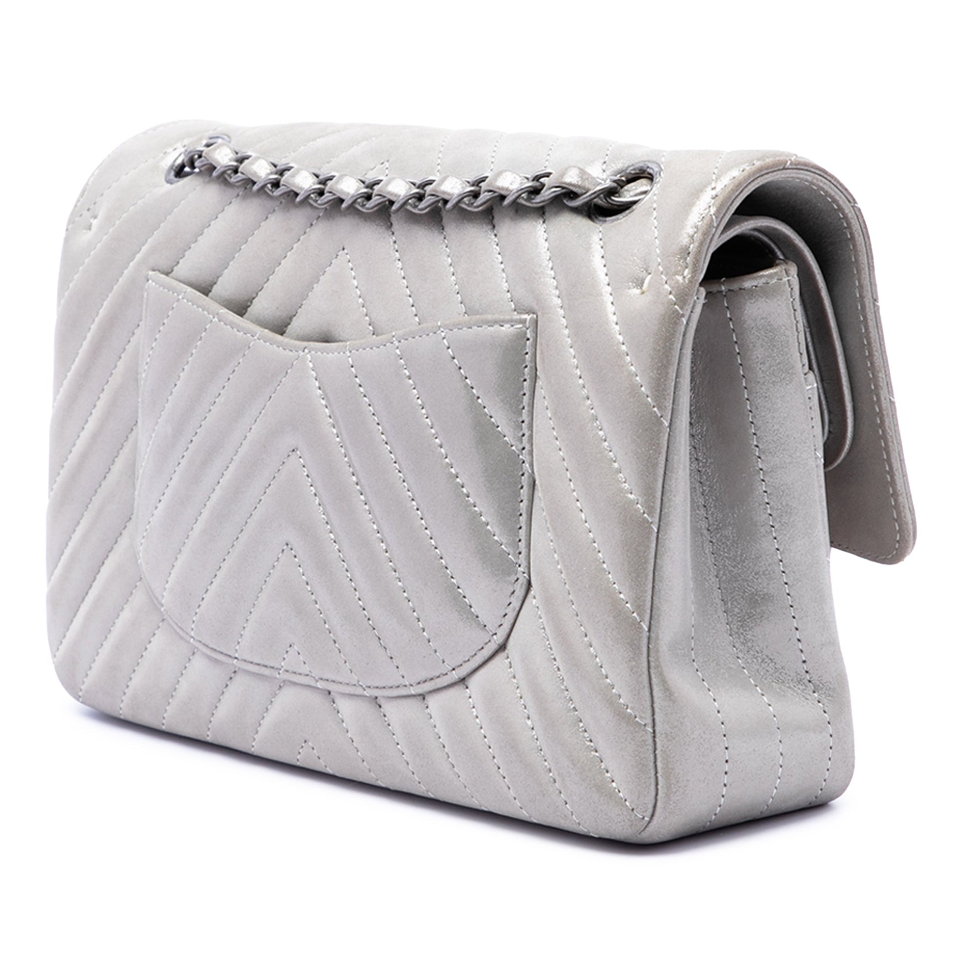 Chanel Medium Classic Chevron Iridescent Lambskin Double Flap