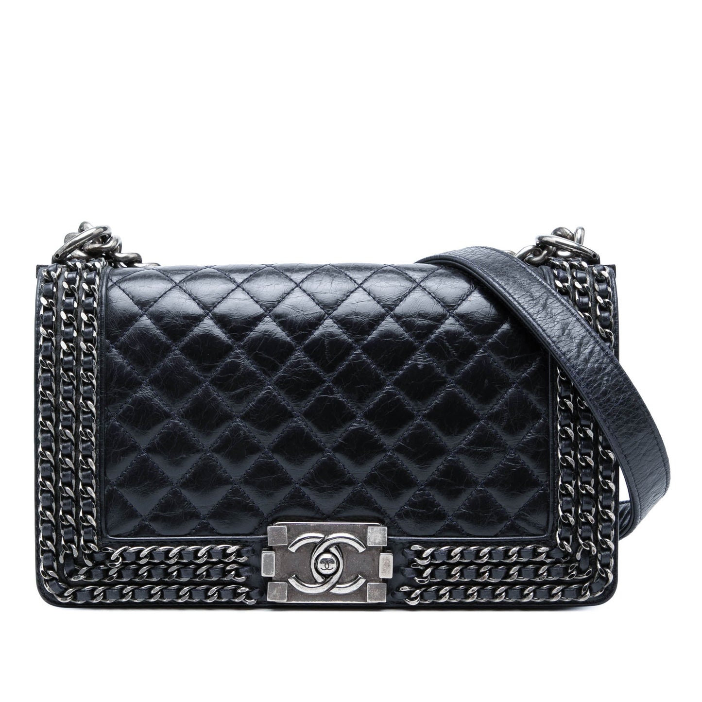Chanel Old Medium Quilted Glazed Calfskin Chain Around Boy Flap