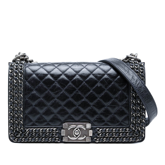 Chanel Old Medium Quilted Glazed Calfskin Chain Around Boy Flap