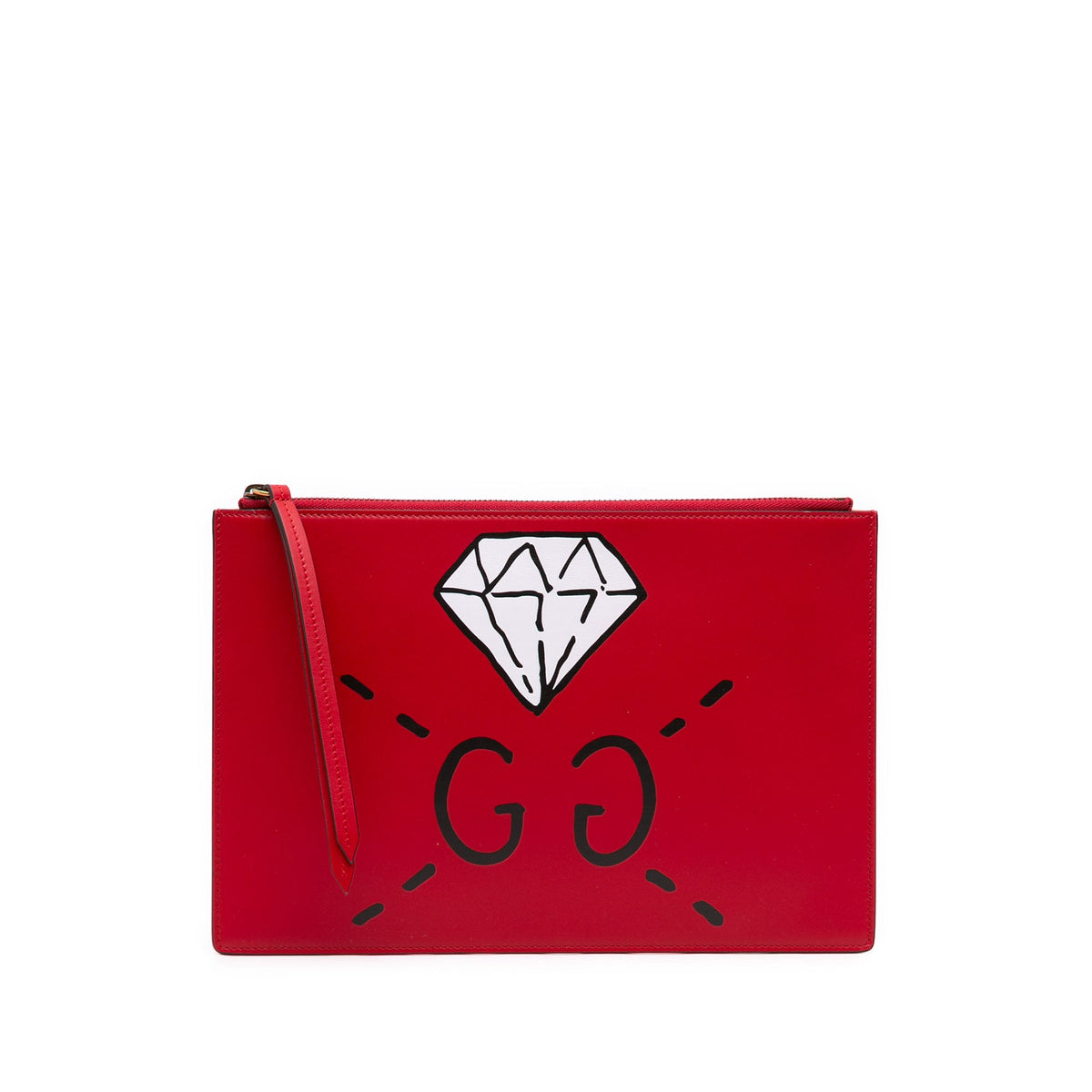 Gucci GucciGhost Calfskin Diamond Zip Pouch — Red