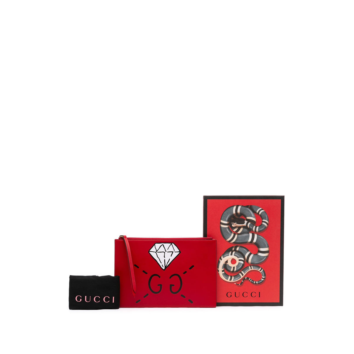 Gucci GucciGhost Calfskin Diamond Zip Pouch — Red