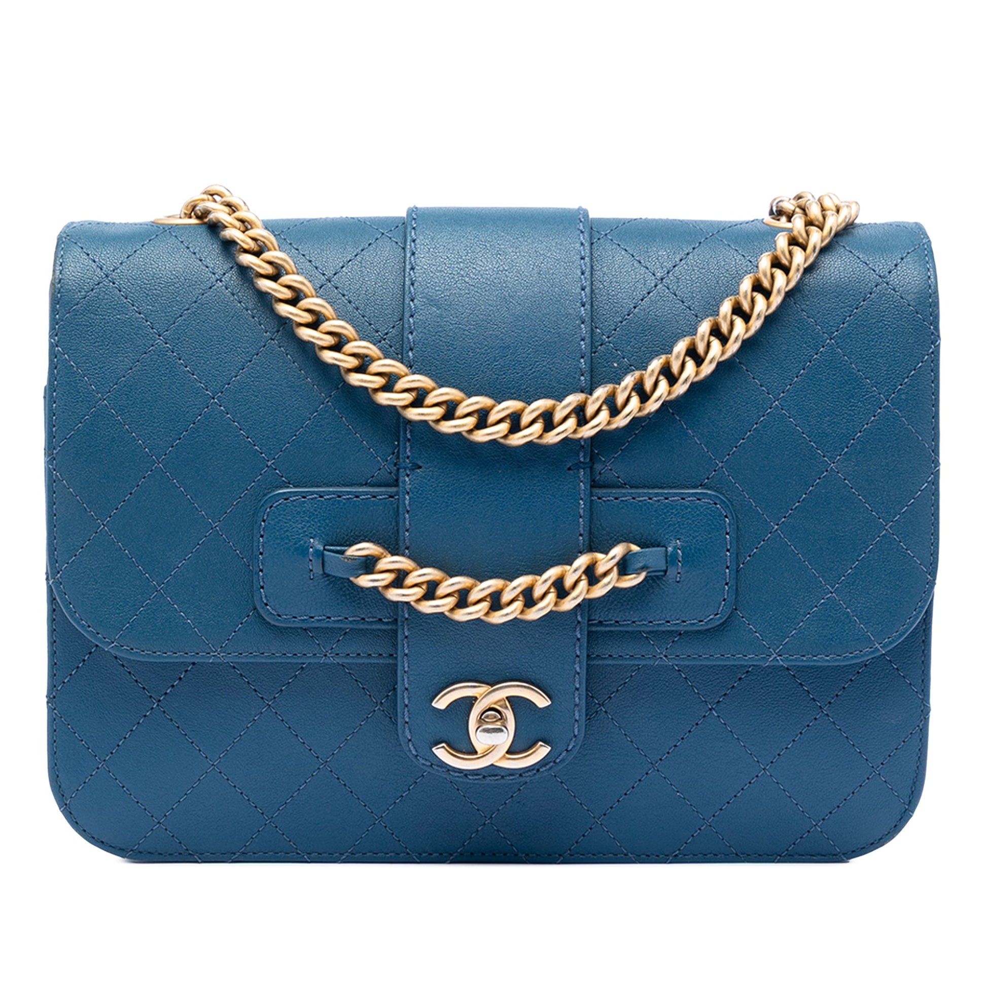 Chanel Large Quilted Sheepskin Front Chain Flap